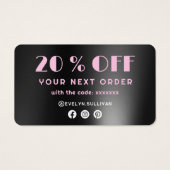 Carte de réduction sur feuille noire rose agneau (Dos)