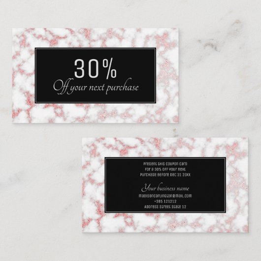 Carte De Réduction Texture rose d'aluminium de marbre d'or (Devant / Derrière)