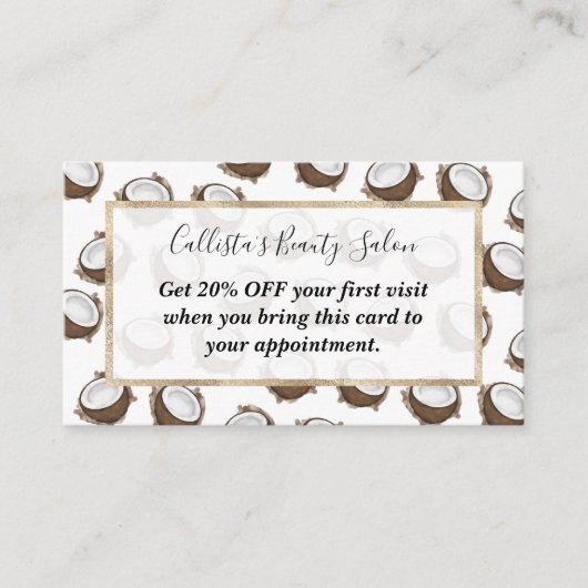 Carte De Réduction Tropical Summer Brown Blanc Coco Motif Fruit (Devant)