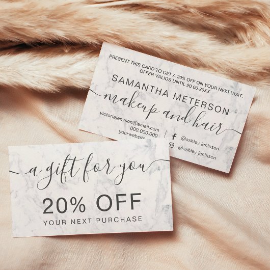 Carte De Réduction Typographie professionnelle moderne en marbre blan