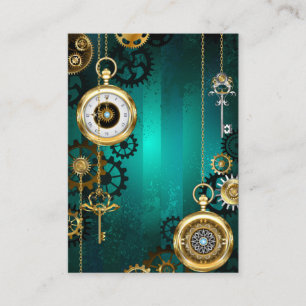 Carte De Réduction Veille bijoux Steampunk sur un Arrière - plan vert