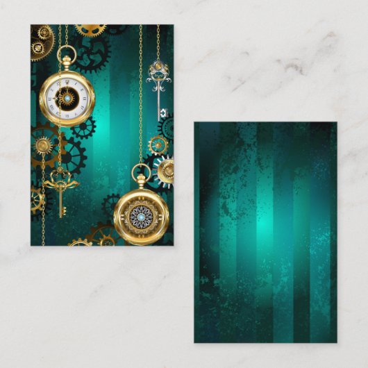 Carte De Réduction Veille bijoux Steampunk sur un Arrière - plan vert (Devant / Derrière)