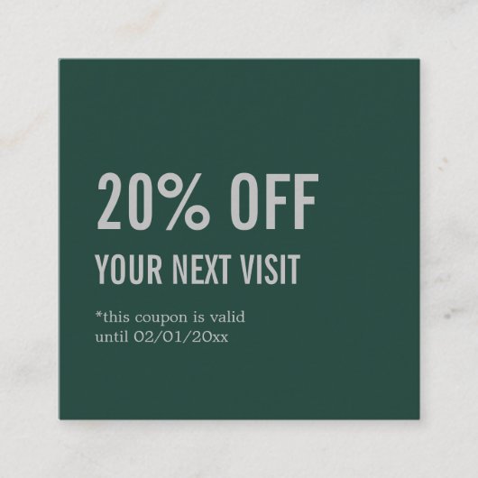 Carte De Réduction Vert Élégant minimaliste (Devant)