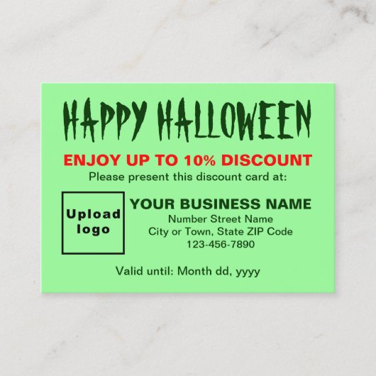 Carte de réduction verte d'Halloween d'affaires (Devant)