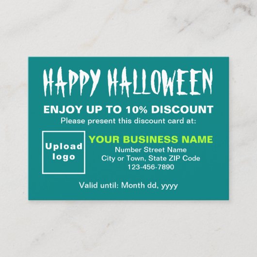 Carte de réduction verte Turquoise Halloween d'aff (Devant)