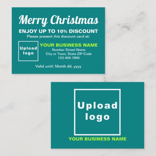 Carte de réduction verte Turquoise pour Noël d'aff (Devant / Derrière)