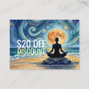 Carte De Réduction Yoga Méditation Ciel Nocturne Étoilé Lune Plage Oc
