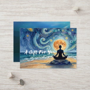 Carte De Réduction Yoga Méditation Ciel Nocturne Étoilé Lune Plage Oc