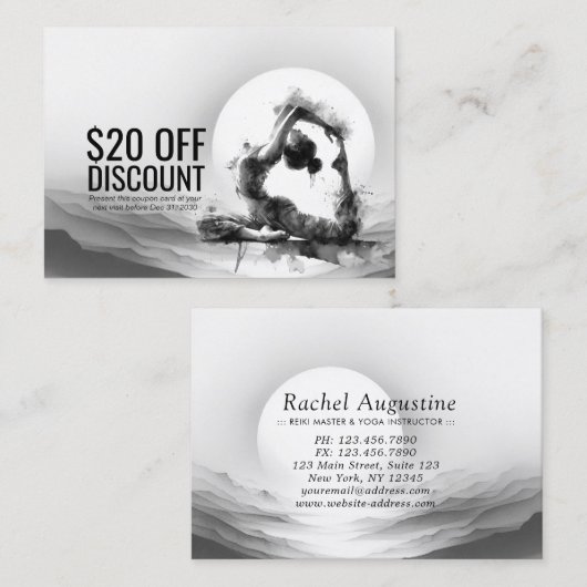 Carte De Réduction Yoga Reiki à une jambe King Pigeon Pose Aquarelle (Devant / Derrière)