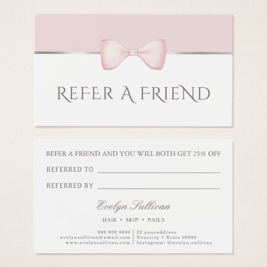 Carte de référence à arc rose Coquette (Devant & derrière)