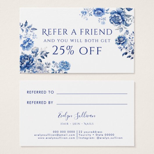 Carte de référence à la chinoiserie florale (Devant & derrière)