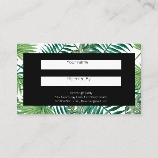 Carte de référence blanche Feuille de palme tropic (Dos)