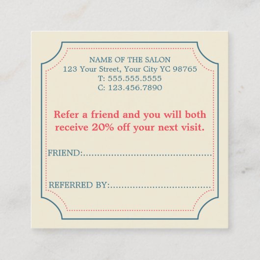 Carte de référence bleue Boho Retro simple et élég (Dos)