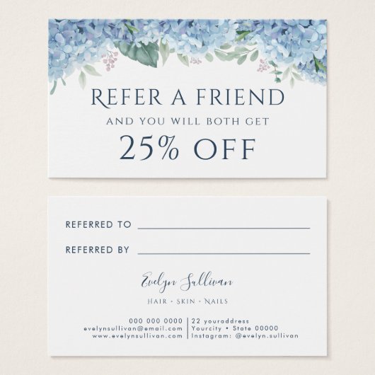 Carte de référence Blue Hydrangea (Devant & derrière)