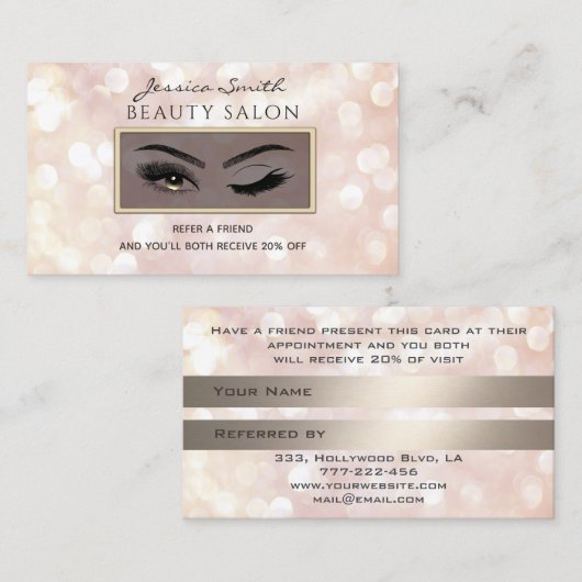 Carte de référence chic bokeh cils et sourcils (Devant / Derrière)