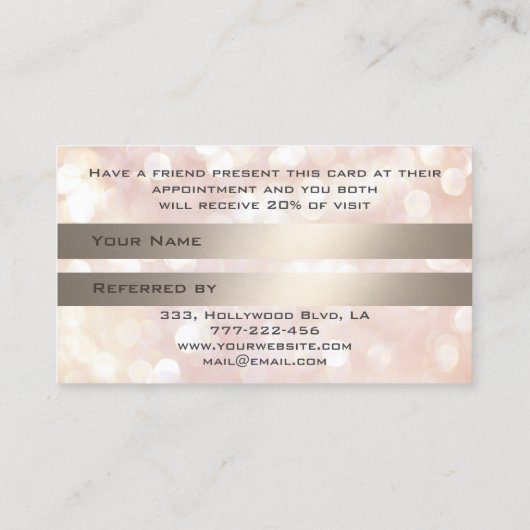 Carte de référence chic bokeh cils et sourcils (Dos)