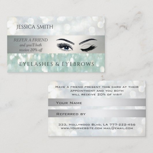 Carte de référence chic bokeh cils et sourcils (Devant / Derrière)