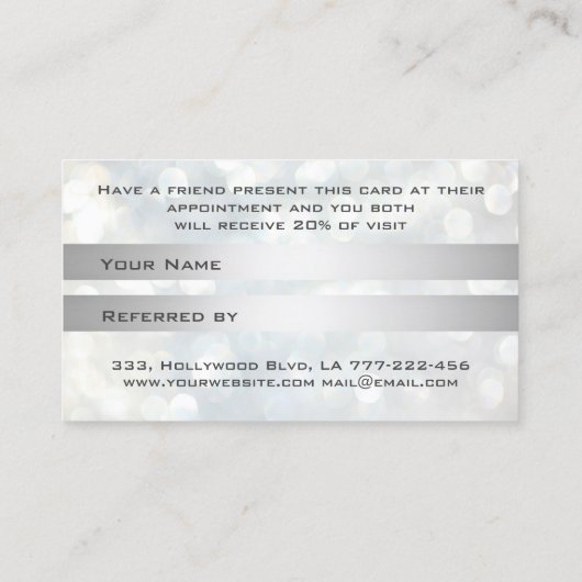 Carte de référence chic bokeh cils et sourcils (Dos)