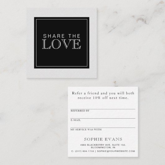 Carte de référence chic moderne en rayures noir et (Devant / Derrière)