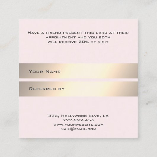 Carte de référence chic or cils & sourcils (Dos)