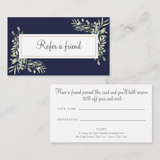 Carte de référence client Navy Blue Greenery (Devant / Derrière)