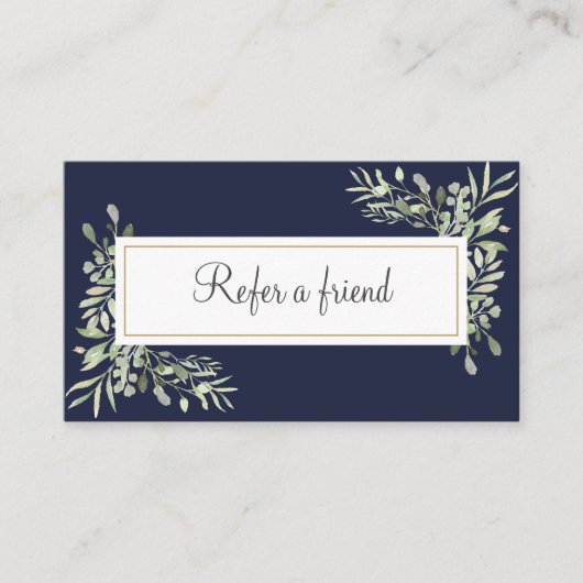 Carte de référence client Navy Blue Greenery (Devant)