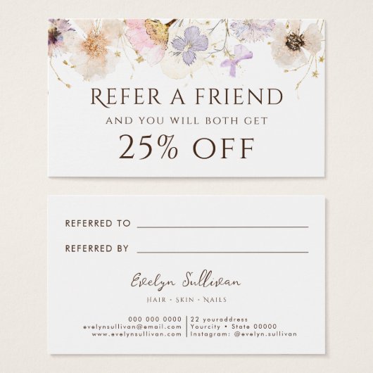 Carte de référence de fleurs séchées (Devant & derrière)