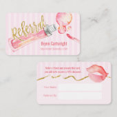 Carte de référence de maquillage rose et rayures (Devant / Derrière)