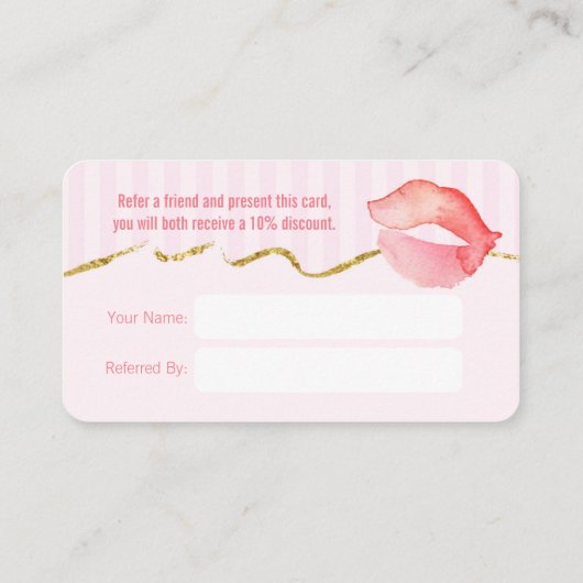 Carte de référence de maquillage rose et rayures (Dos)