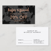Carte de référence de salon Black Floral Rose Gold (Devant / Derrière)