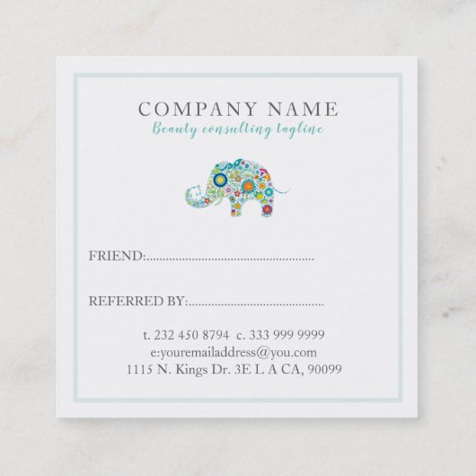 Carte de référence d'éléphant floral mou (Dos)