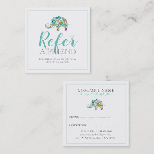 Carte de référence d'éléphant floral mou (Devant / Derrière)