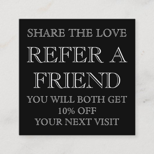 Carte de référence du salon de beauté noir et blan (Devant)