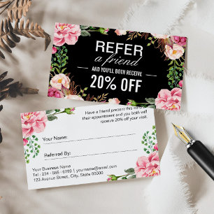 Carte de référence du salon de beauté rose rose ro