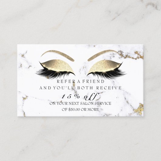 Carte de référence du salon Lashes d'or en marbre (Devant)