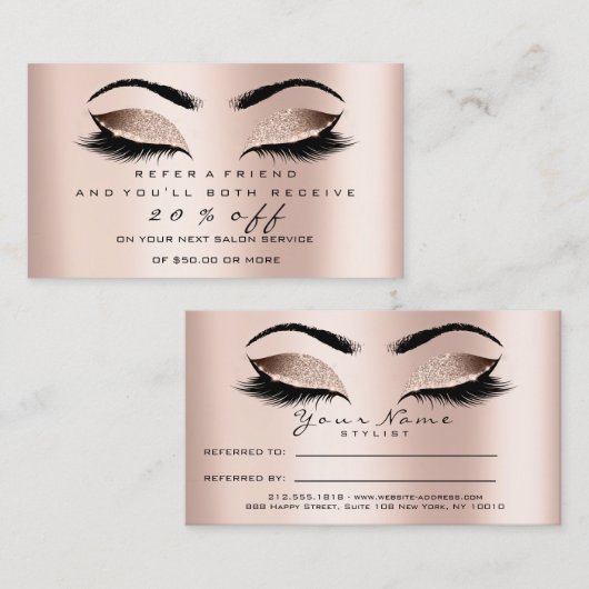 Carte de référence du salon Maquillage Rose Lashes (Devant / Derrière)