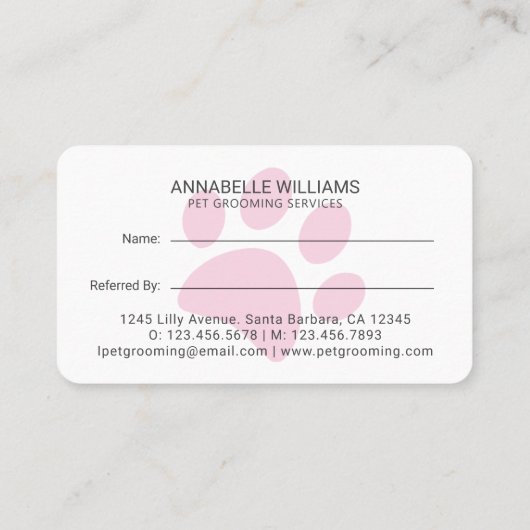 Carte de référence Empreinte de patte des services (Dos)