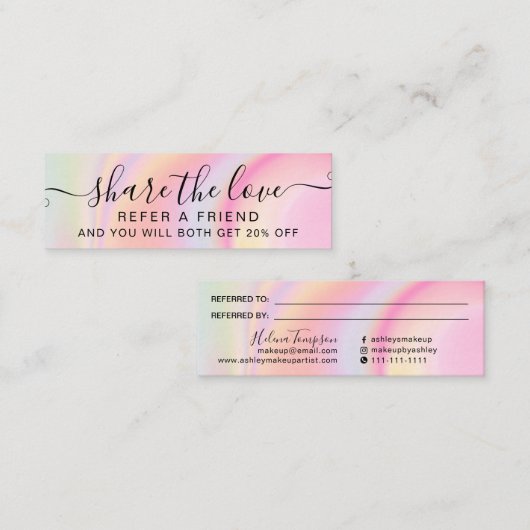 Carte de référence en marbre arc-en-ciel rose unic (Devant / Derrière)