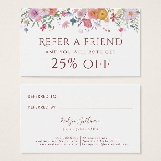 Carte de référence fleur sauvage fraîche (Devant & derrière)