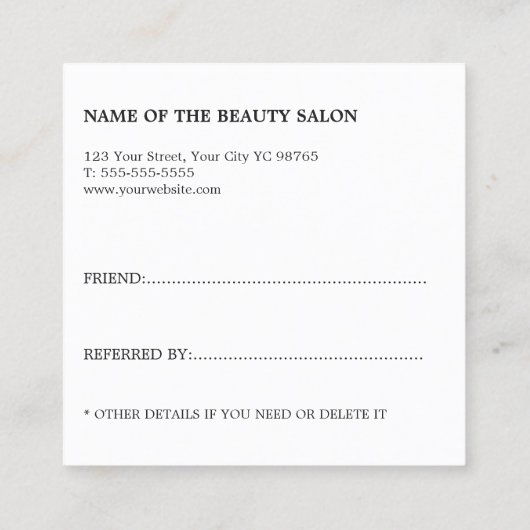 Carte de référence moderne élégant salon de beauté (Dos)