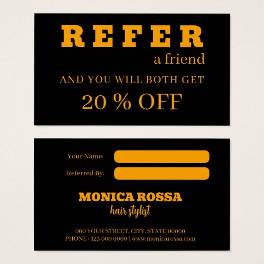 Carte de référence moderne Neon Orange Noir (Devant & derrière)