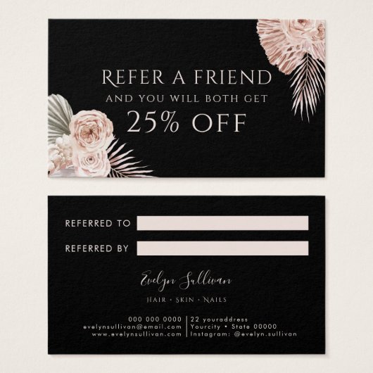 Carte de référence noire rose Boho (Devant & derrière)