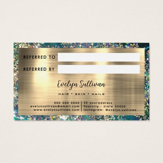 Carte de référence opale turquoise Gold parties sc (Dos)