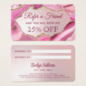Carte de référence Pink Agate Faux Foil (Devant & derrière)