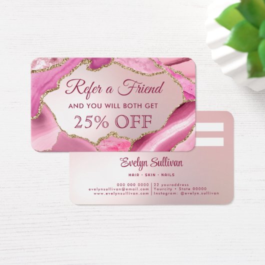 Carte de référence Pink Agate Faux Foil (Bureau)