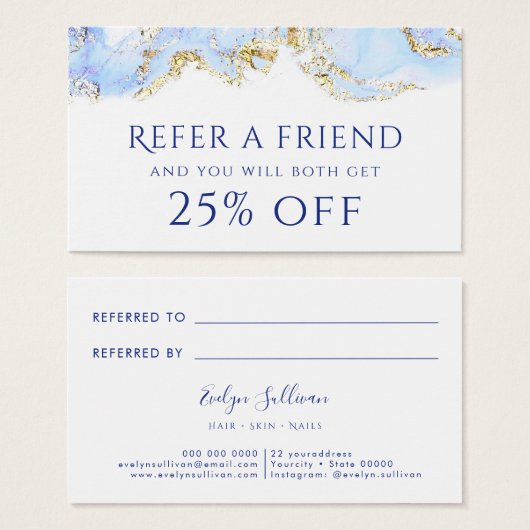 carte de référence pour encre bleue marbré (Devant & derrière)