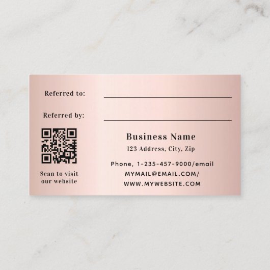 Carte de référence professionnelle rose or blush q (Dos)