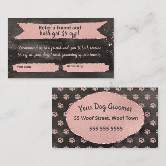 Carte de référence rose Empreinte de patte Gold po (Devant / Derrière)