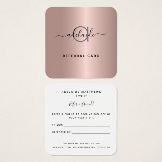 Carte de référence rose Gold Hair Stylist Maquilla (Devant & derrière)