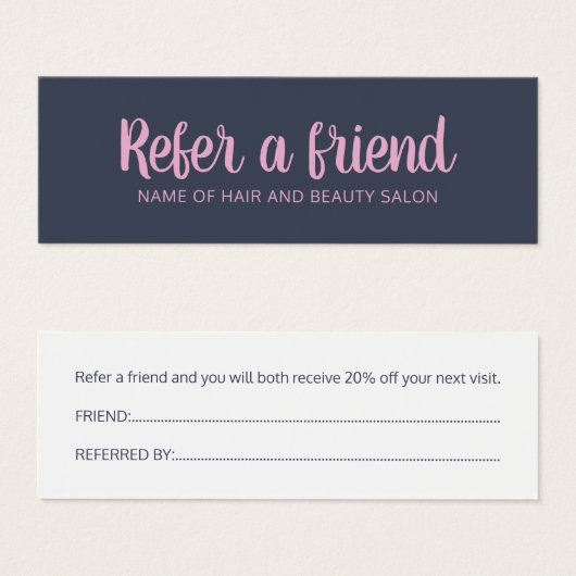 Carte de référence simple et élégante bleu rose (Devant & derrière)